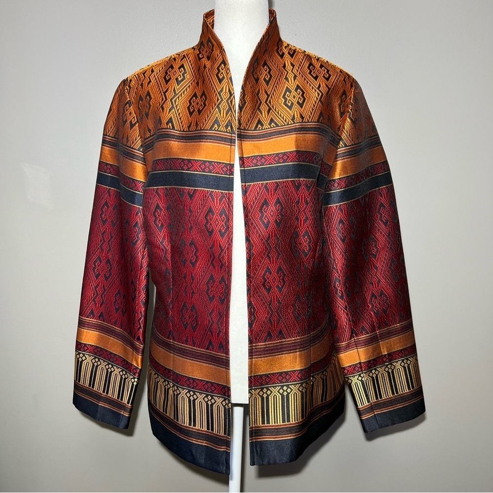 Coldwater Creek Women's Aztec Orange Black Red Blazer Jacket Size 10 Lined